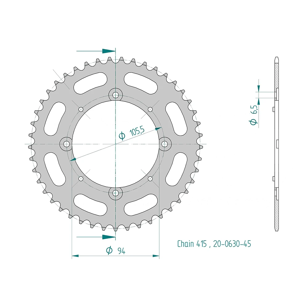 Couronne lisse 45 dents Sachs/Puch
