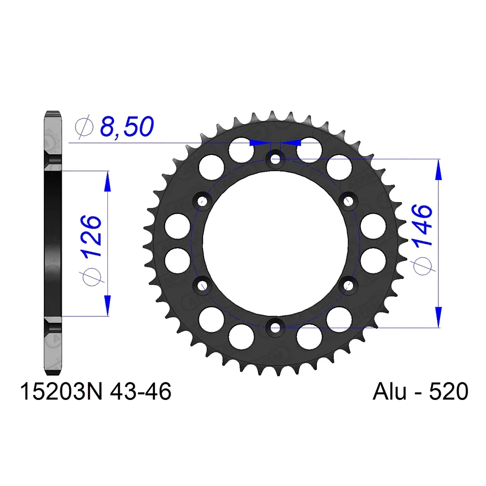 Couronne AFAM Suzuki cross alu 520/44D argentée