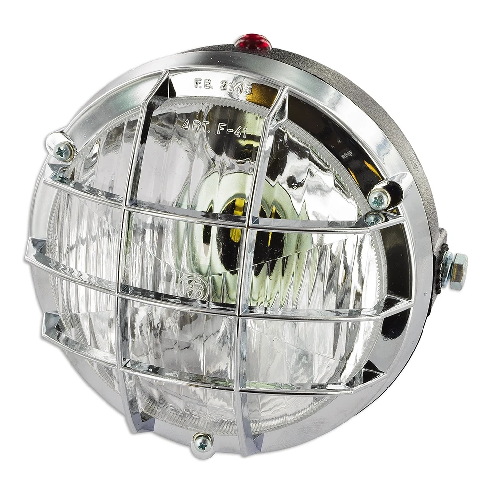 Phare rond chrom/noir 125mm avec grille