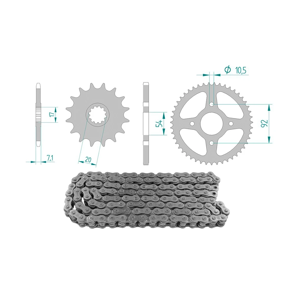 Kit chaîne 13 x 47 / 420 sans O-Ring (K3438) acier