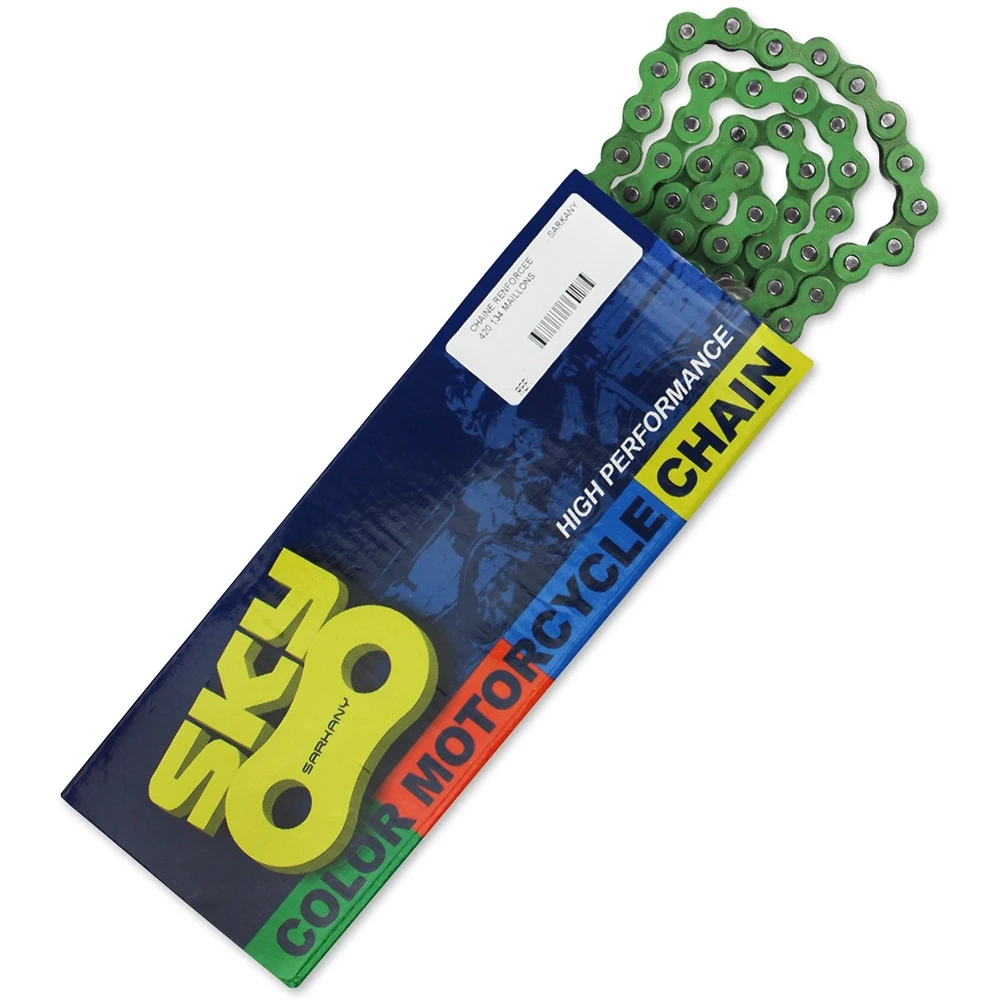 Chaîne 420 SARKANY 420 134L, renforcée, sans O-Ring, vert foncé