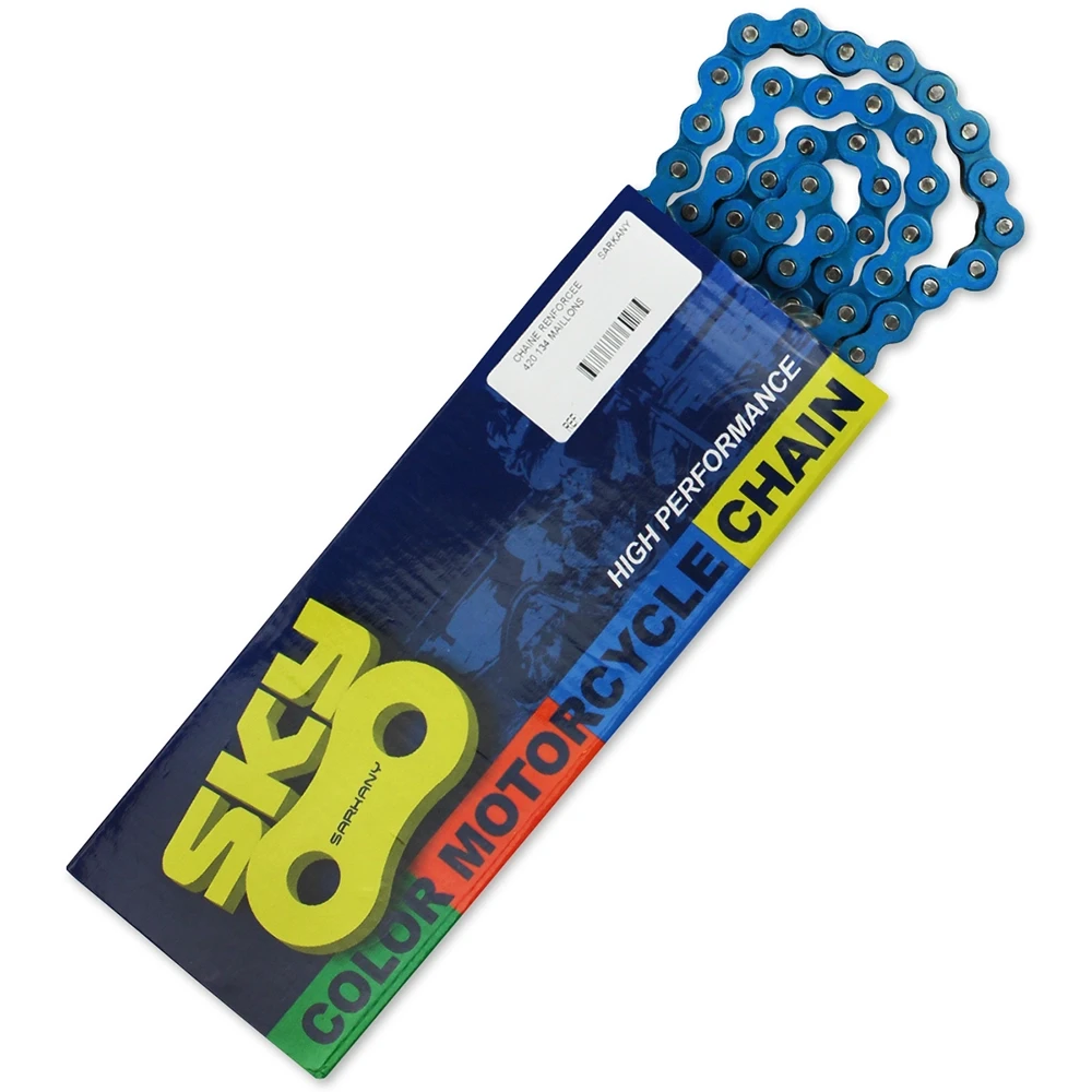 Chaîne 420 SARKANY 420 134L, renforcée, sans O-Ring, bleu vintage