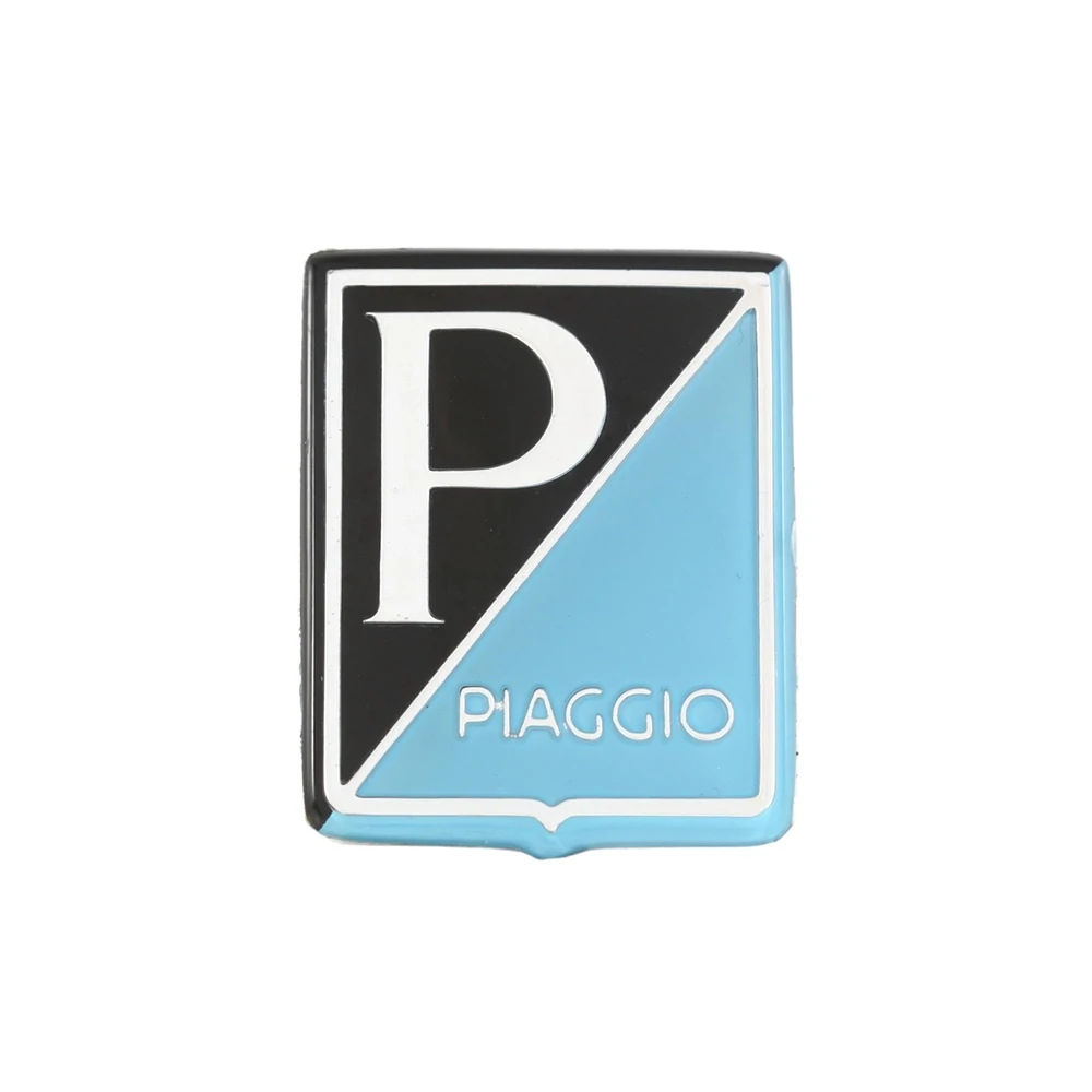 Emblème PIAGGIO 37x47mm aluminium, autocollant, bleu clair