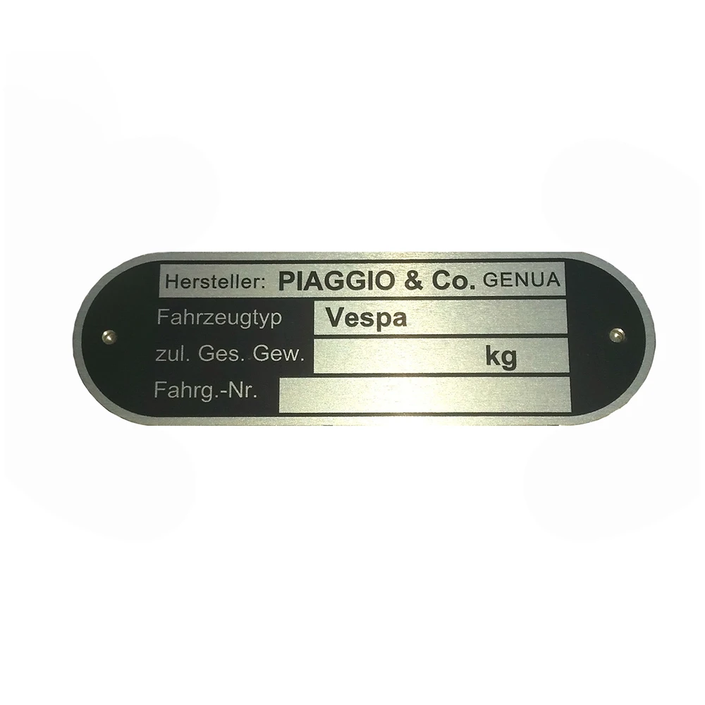 Plaque indentification PIAGGIO & CO. Genua - Vespa (80x25x0.6mm)