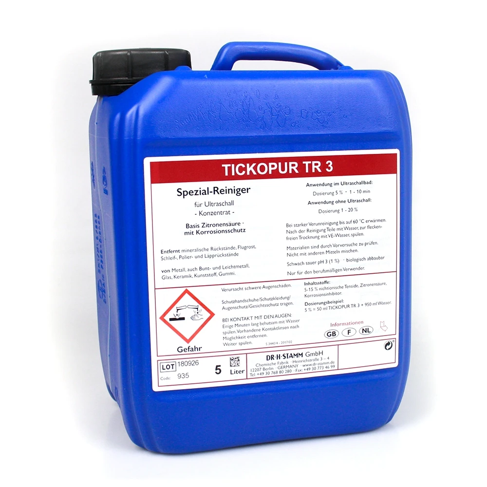 Nettoyant spécial DR H STAMM TICKOPUR TR 3 - ultra-son pour pièces carbu 5lt
