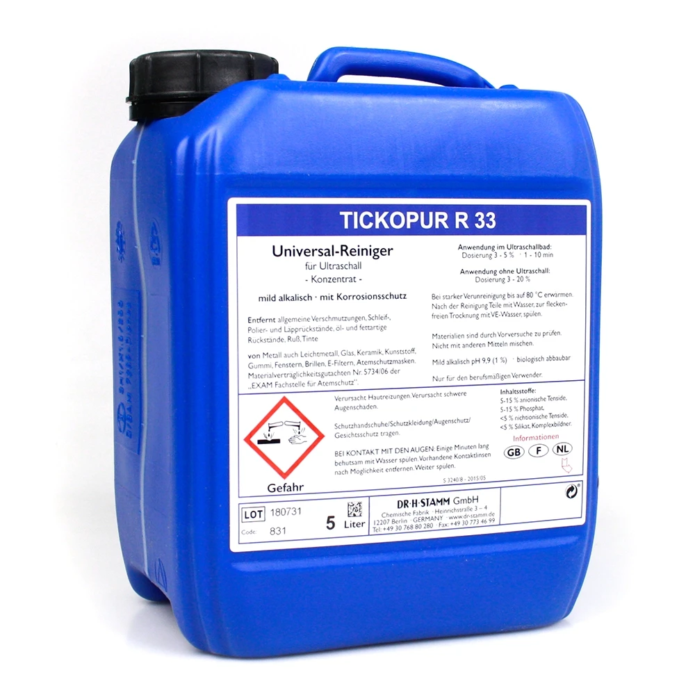 Nettoyant universel DR H STAMM TICKOPUR R 33 - ultra-son pour pièces carbu 5lt