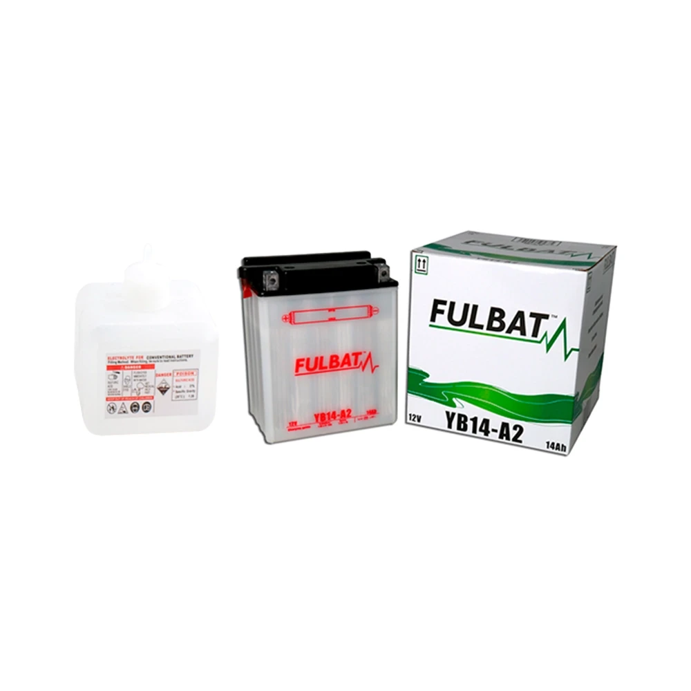Batterie YB14-A2 FULBAT ouverte avec pack acide FB14-A2