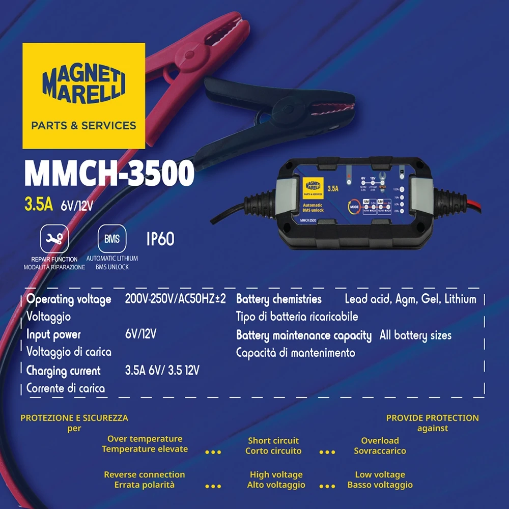 Chargeur de batterie MAGNETI MARELLI MMCH-3500 6-12V 3.5A 4 Stufen 2-60Ah