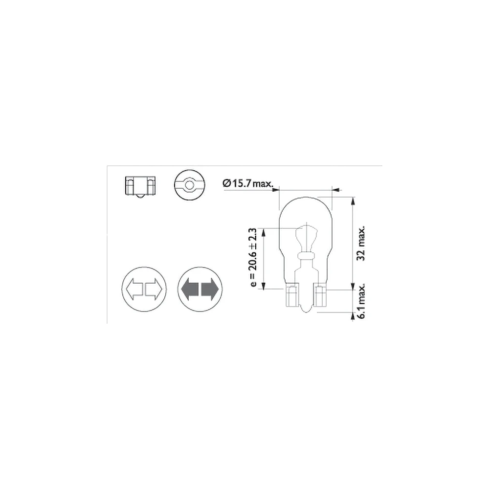 Ampoule socle en verre T10 12V 16W Philips