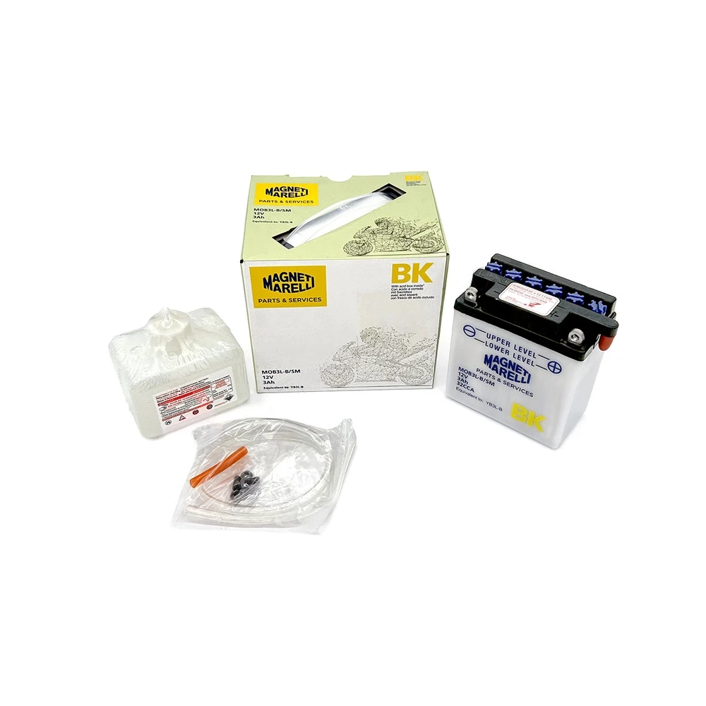 Batterie YB3L-B MAGNETI MARELLI ouverte avec pack acide MOB3L-B-SM