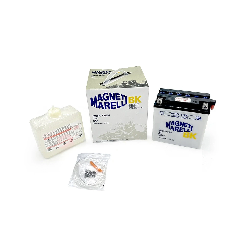 Batterie YB7L-B2 MAGNETI MARELLI ouverte avec pack acide MOB7L-B2-SM