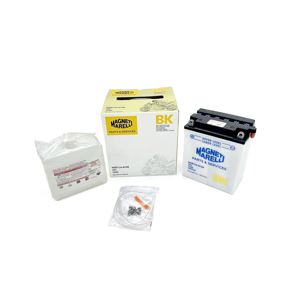 Batterie YB12A-B MAGNETI MARELLI ouverte avec pack acide MOB12A-B-SM