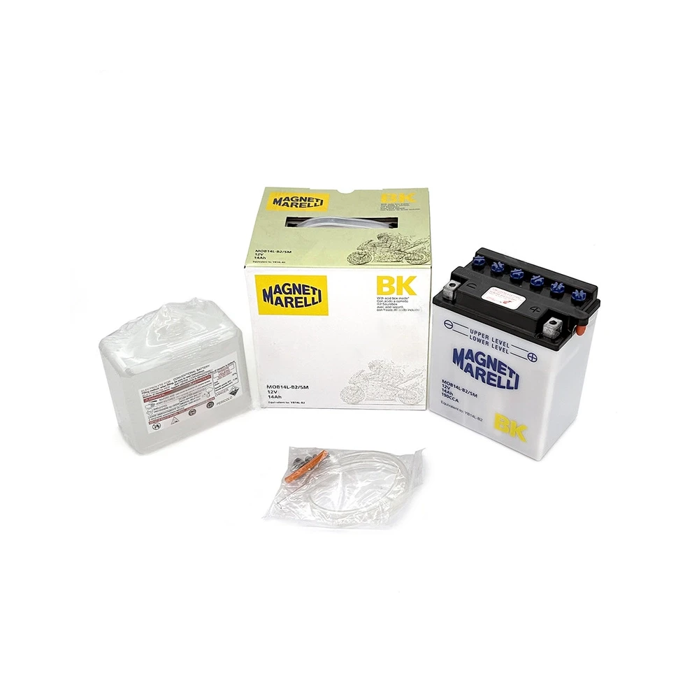 Batterie YB14L-B2 MAGNETI MARELLI ouverte avec pack acide MOB14L-B2-SM
