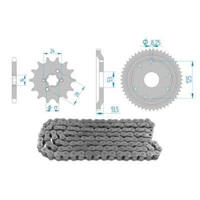 Kit chaîne 13 x 53 / 420 sans O-Ring (K1380) acier