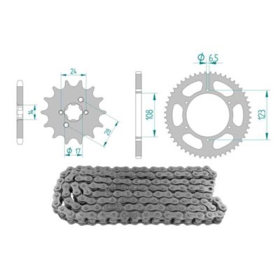 Kit chaîne 14 x 53 / 420 sans O-Ring (K2918) acier
