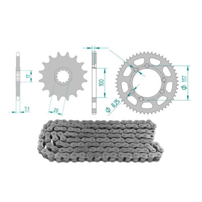 Kit chaîne 12 x 58 / 420 sans O-Ring (K3601) acier
