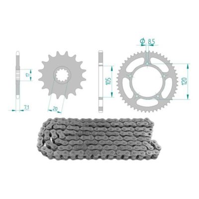 Kit chaîne 12 x 51 / 420 sans O-Ring (K1360) acier