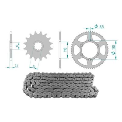 Kit chaîne 13 x 56 / 420 sans O-Ring, acier