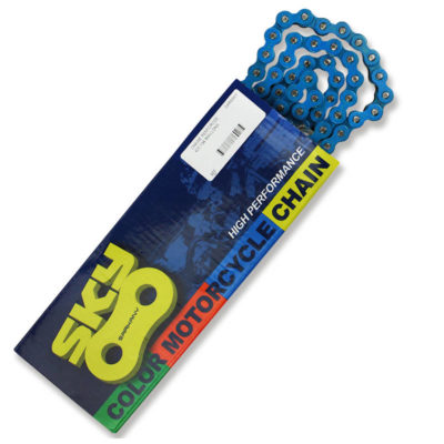 Chaîne 420 SARKANY 420 134L, renforcée, sans O-Ring, bleu vintage