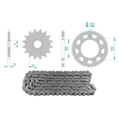 Kit chaîne 12 x 52 / 420 sans O-Ring (K3894) acier