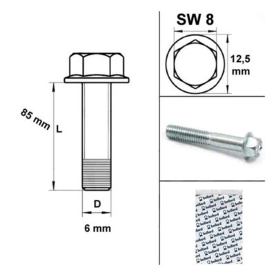 Vis carter moteur M6x85mm tête 8mm (10 pièces)
