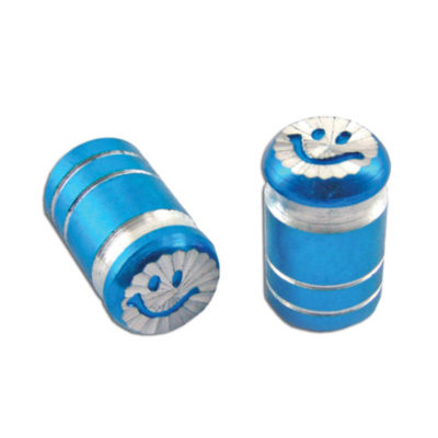 Prs bouchons valve Smile bleu anodisé/chromé (2 pièce)