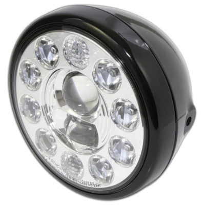 Phare avant LED HIGHSIDER RENO TYPE 1 190mm, noir, chromé E-Hom