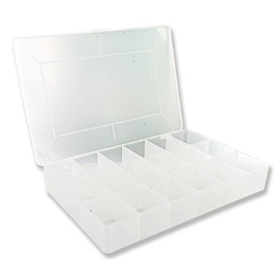 Boîte à compartiments pour vis/petites pièces (18 cases) transp.
