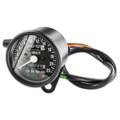 Compteur Ø60 manuel noir Cafe Racer avec lampes de côntrole