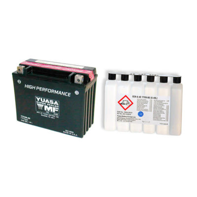 Batterie YTX24HL-BS Yuasa ouverte avec pack acide