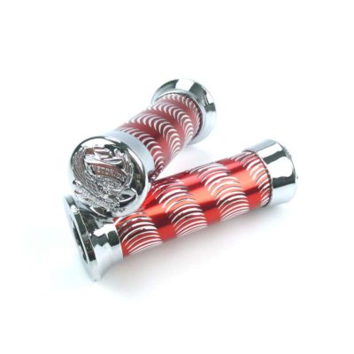 Poignée NN PRODUCTS (paire) STREET - RIBBED (Ø22x130mm) bouchon chromé rouge