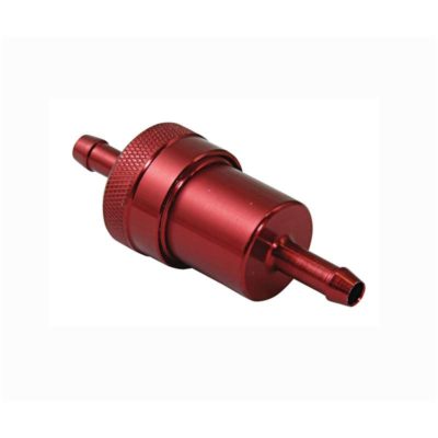 Filtre benzine BIKE IT alu rouge(Ø3x7.6cm) demontable/lavable raccord Ø6/3mm