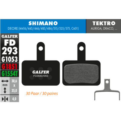 Plaquettes de frein vélo Galfer Bike Performanc 30 paires (SHIMANO, TEKTRO, TRP)