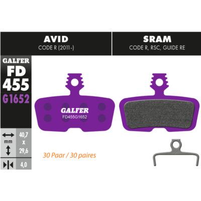 Plaquettes de frein vélo Galfer Bike E-Bike 30 paires (AVID, SRAM)