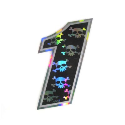 Sticker 4R RACING no. 1 en noir avec crâne blanc (100 x 140mm)