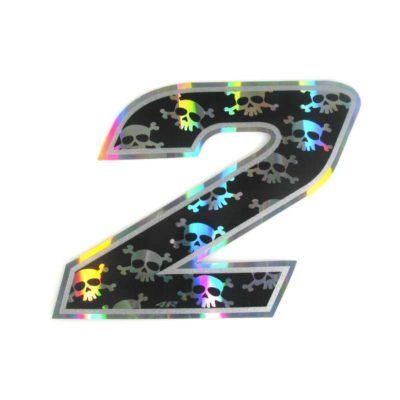 Sticker 4R RACING no. 2 en noir avec crâne blanc (100 x 140mm)
