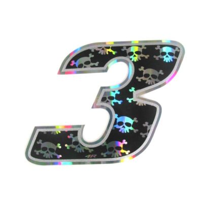 Sticker 4R RACING no. 3 en noir avec crâne blanc (100 x 140mm)