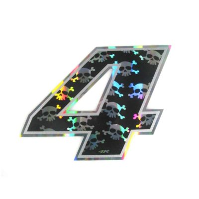 Sticker 4R RACING no. 4 en noir avec crâne blanc (100 x 140mm)
