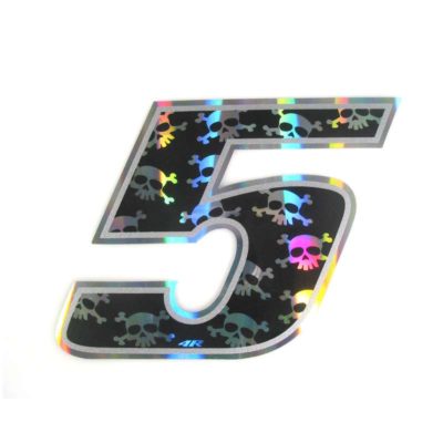 Sticker 4R RACING no. 5 en noir avec crâne blanc (100 x 140mm)