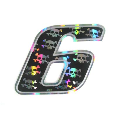 Sticker 4R RACING no. 6 en noir avec crâne blanc (100 x 140mm)