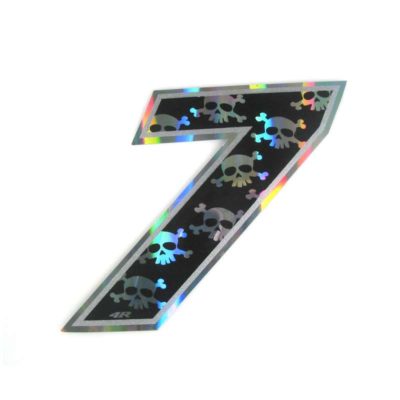 Sticker 4R RACING no. 7 en noir avec crâne blanc (100 x 140mm)
