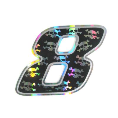 Sticker 4R RACING no. 8 en noir avec crâne blanc (100 x 140mm)
