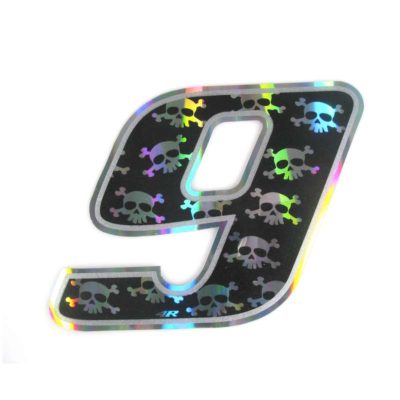 Sticker 4R RACING no. 9 en noir avec crâne blanc (100 x 140mm)