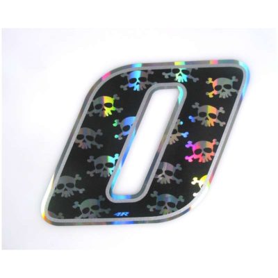 Sticker 4R RACING no. 0 en noir avec crâne blanc (100 x 140mm)