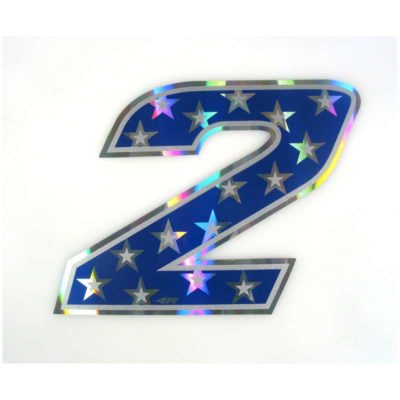Sticker 4R RACING no. 2 en bleu avec étoiles blanches (100 x 140mm)