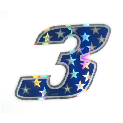 Sticker 4R RACING no. 3 en bleu avec étoiles blanches (100 x 140mm)
