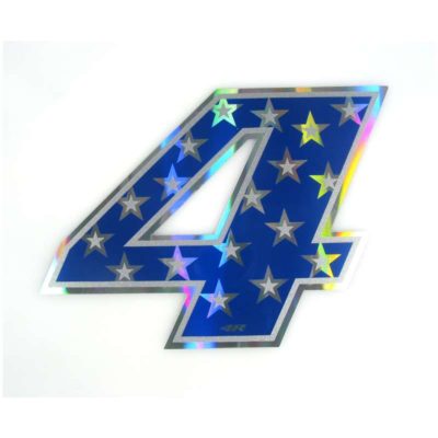 Sticker 4R RACING no. 4 en bleu avec étoiles blanches (100 x 140mm)
