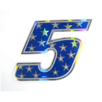 Sticker 4R RACING no. 5 en bleu avec étoiles blanches (100 x 140mm)