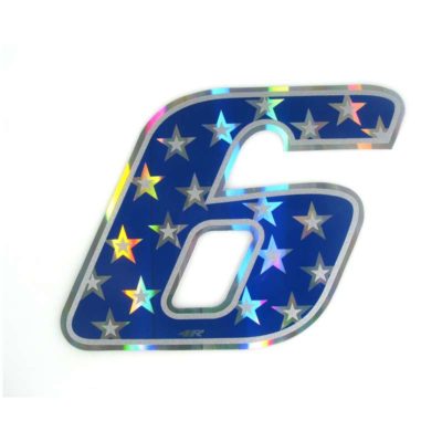 Sticker 4R RACING no. 6 en bleu avec étoiles blanches (100 x 140mm)