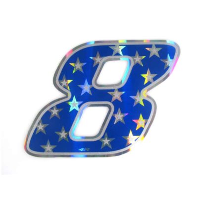 Sticker 4R RACING no. 8 en bleu avec étoiles blanches (100 x 140mm)